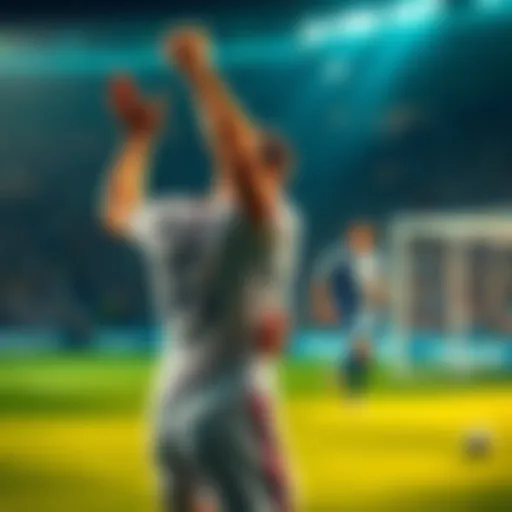 A soccer player raises arms in celebration as another player looks frustrated after scoring an own goal